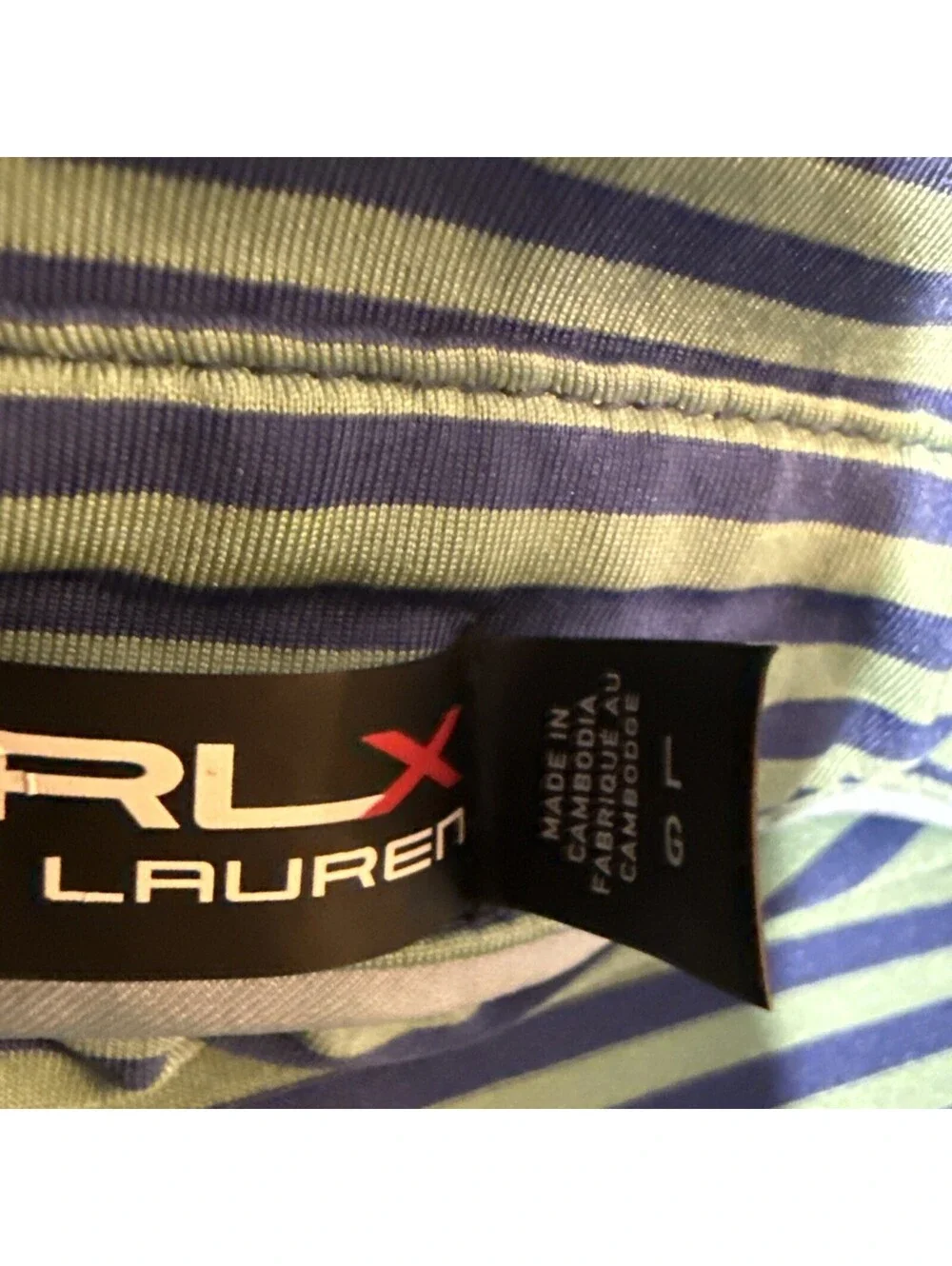 RLX Ralph Lauren Polo Men’s Large Blue Green Striped Performance Stretch Golf